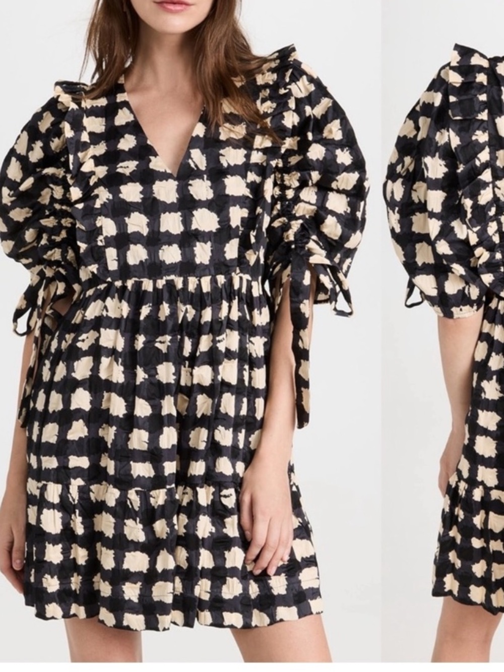 Sea New York ginger gingham Puff-Sleeve Mini Dress